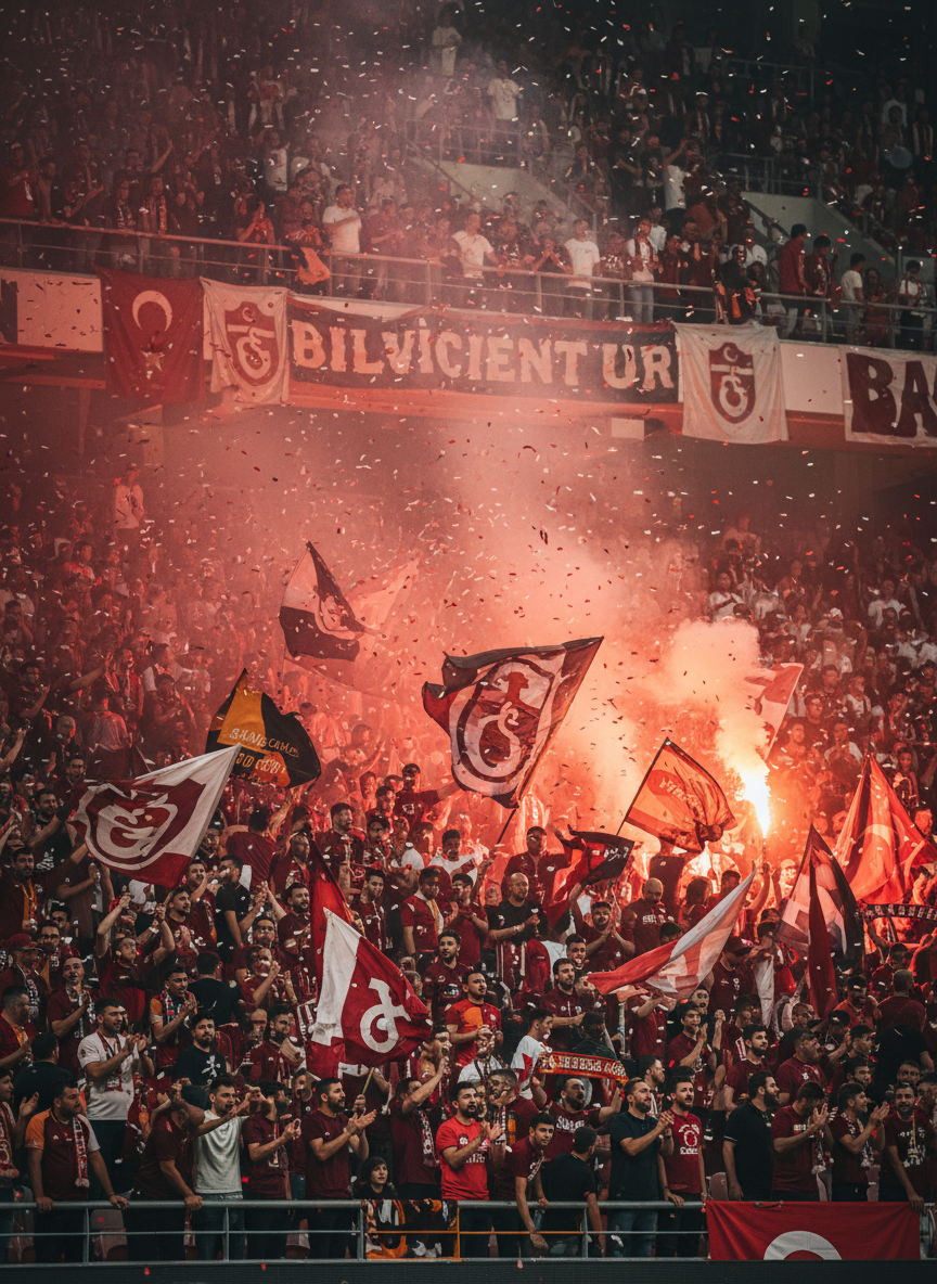 Bayraklarla dolu tribün; temsili görsel